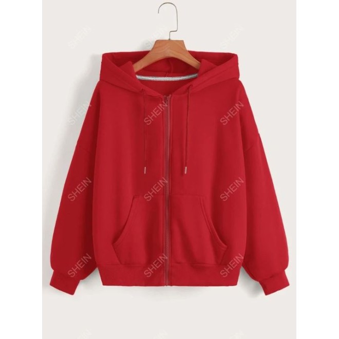 Zip Up Drop Shoulder Hoodie - SHEIN BD