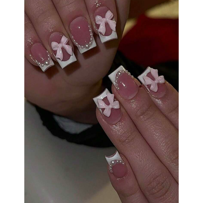 Pink Pearl Fake Nails - SHEIN BD