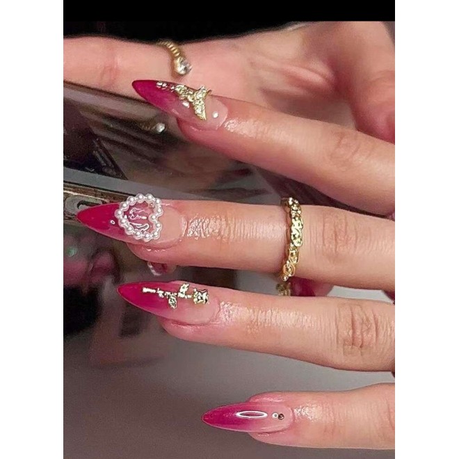 3D Rose Pearl Fake Nail - SHEIN BD