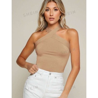 Solid Color Halter Neck Tank Top - SHEIN BD Solid Color Halter Neck Tank Top - SHEIN BD