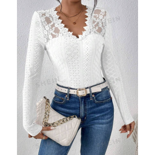 Frenchy Women's Lace White T-Shirt Frenchy Women's Lace White T-Shirt