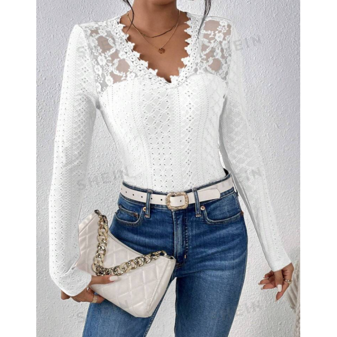 Frenchy Women's Lace White T-Shirt