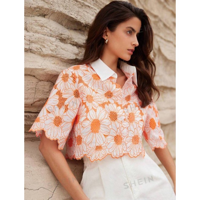 Embroidery Hollow Out Shirt - SHEIN BD Embroidery Hollow Out Shirt - SHEIN BD